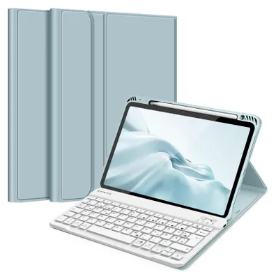 Produktbild von FINTIE Hülle mit Tastatur für iPad Air 11 Zoll M4/M3/M2 (2026/2025/2024), iPad Air 5./4. Gen 10,9 Zoll, TPU Rückschale Schutzhülle mit Stifthalter, magnetisch Abnehmbarer QWERTZ Keyboard, Marmor Rosa
