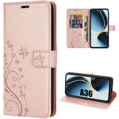 Image de Coque pour Samsung Galaxy A36 5G, Protection Rabat Anti-Rayures Antichoc Synthécuir Motif Papillon Rose