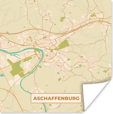 Produktbild von MuchoWow® Poster Karte - Jahrgang - Aschaffenburg - Karte 75x75 cm - Wand Dekoration