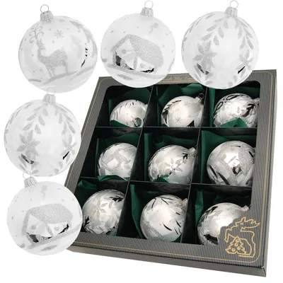 Produktbild von Christbaumkugeln Weihnachtskugeln Glas Ø 8 cm 9 Stück silber/eislack