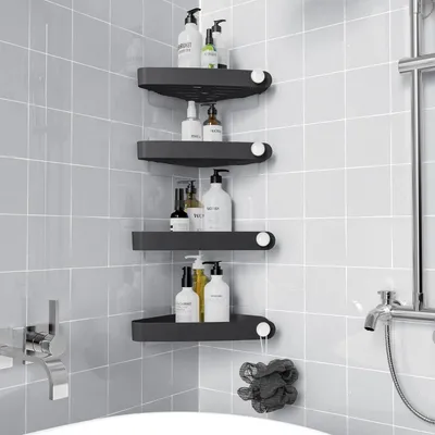 Produktbild von Duschablage ohne Bohren 90° Ecke ABS Schwarz 4 Stück