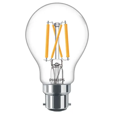Produktbild von Philips LED Filament Leuchtmittel Birne A60 5W = 40W B22d klar 470lm WarmGlow 2200K-2700K DIMMBAR