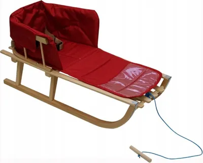 Produktbild von Holzschlitten für Kinder mit Rückenlehne Rodelschlitten Davoser Schlitten aus Holz mit einem Sicherheitsgurt, Rückenlehne Matratze