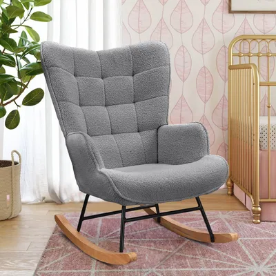 Produktbild von Fortuna Lai Schaukelstuhl Schwingsessel Akzentstuhl Wohnzimmersessel für Schlafzimmer, Belastbarkeit bis 120 kg, Polyester, Hellgrau 68 x 75 x 92 cm