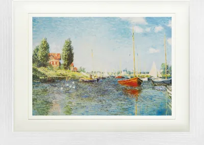 Zdjęcie produktu dla Claude Monet Oprawiony obraz z passe-partout | Sztuka ścienna | W ramie obrazu - Czerwone łodzie w Argenteuil, 1875 (30 x 40 cm)