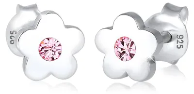 Immagine prodotto di Orecchini per bambini con motivo floreale e cristallo, in argento sterling 925