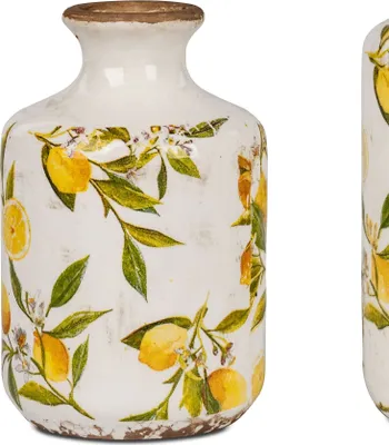 Produktbild von Dekovase VINTAGE LEMON Zitronen H. 18cm weiß gelb antik Keramik Formano S25