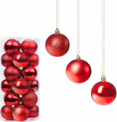 Image de Boules de Noël rouges assorties - 4 cm, lot de 20 pièces