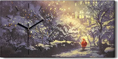 Produktbild von Dekor Leinwand Uhr Wandbilder 60x30 Weihnachtsmann in verschneite Gasse - schwarze Hände