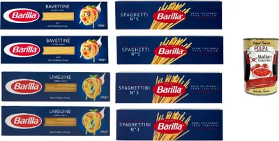 Produktbild von Testpaket Pasta Lange Barilla, Spahetti, Spaghettini, Linguine, Bavettine nudeln, 8x 500g + Italian Gourmet polpa 400g