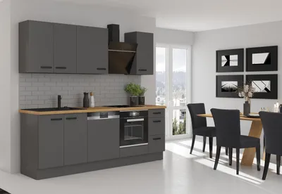 Produktbild von Küche NESSA Basic 240 cm Anthrazit Grau Küchenzeile Küchenblock Einbauküche