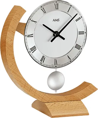 Immagine prodotto di AMS 163 Orologio da tavolo analogico al quarzo con pendolo moderno in legno massiccio di faggio con alluminio