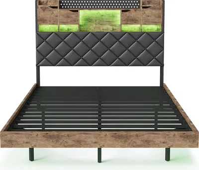 Produktbild von UnboxG Polsterbett Schwebebett 140×200 cm mit LED-Beleuchtung, Kopfteil und Stauraum, modernes Doppelbett für Schlafzimmer, platzsparend und stilvoll