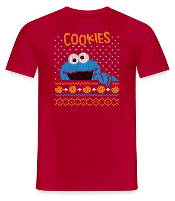 Produktbild von Spreadshirt Sesamstraße Krümelmonster Ugly Xmas Männer T-Shirt, 3XL, Rot