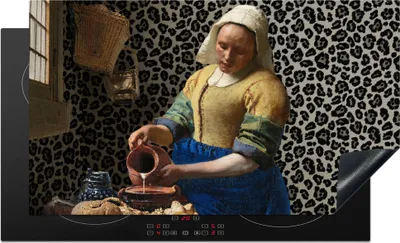 Produktbild von KitchenYeah© Herdabdeckplatte Milchmädchen - Kunst - Pantherdruck - Vermeer - Gemälde - Alte Meister , 91x52cm, Küche Deko, Glaskeramikkochfeld Herdabdeckung, Abdeckplatte fùr Kochfeld