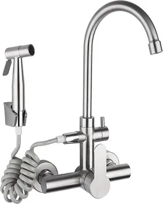 Image de Robinet de cuisine avec douchette et 2 types de jet, pivotant à 360°, en acier inoxydable