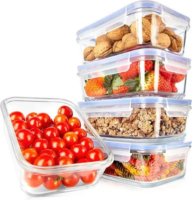 Immagine prodotto di Contenitori per alimenti in vetro - Contenitori per conservazione - Preparazione dei pasti - Coperchi a prova di perdite - Set da 10 pezzi - Blu