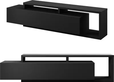 Produktbild von Lowboard mit Regal BEXLEY-83 in schwarz matt, B/H/T: ca. 219/52/45 cm