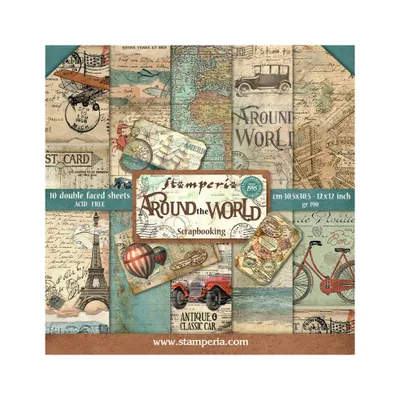 Produktbild von Stamperia Scrapbook Block Around the World 30.5x30.5 cm 190 g/qm Bastelpapier