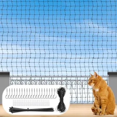 Produktbild von PolkaHome® Balkonnetz für Katzen – 3 x 4 Meter – Drahtverstärktes Sicherheitsnetz, schwarz, 3x3 cm Maschenweite
