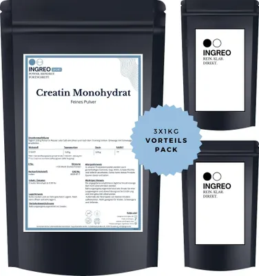 Produktbild von Creatin Monohydrat Feines Pulver (>100 Mesh) – 3kg (3X1kg)