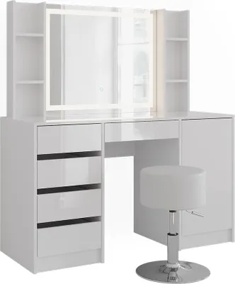 Produktbild von Schminktisch Vicco Sherry Weiß/Weiß Hochglanz 128.2 cm 5 Teile, Model 57644