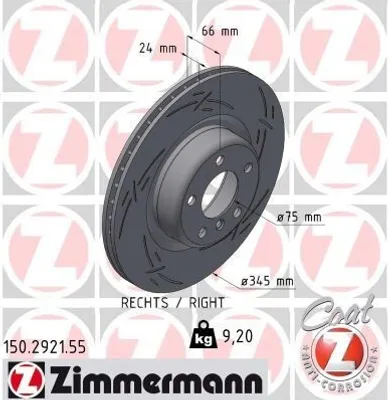 Produktbild von ZIMMERMANN Bremsscheibe Hinten Rechts für BMW 1 Schrägheck (F20) 345mm 150.2921.55