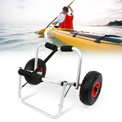 Obrázok produktu pre Jiubiaz vozík na kanoe vozík na kajak hliníkový vozík na surfovanie skladací s pásomPolyuretánkolieska strieborný do 75 kg 68 x 44,5 x 40 cm
