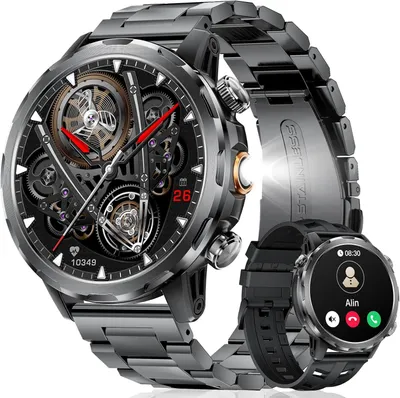 Herren Smartwatch mit LED-Licht, 1.7" HD Display, Bluetooth Anrufen, 100+ Sportmodi,Herzfrequenz & Schlafmonitor,1000mAh,IP68 Wasserdicht, 2 Armbänder