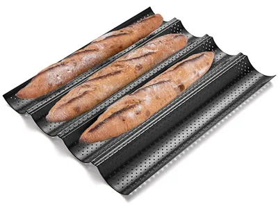 Immagine prodotto di Forma per pane baguette antiaderente, capacità per 4 pagnotte, dimensioni 38 cm x 33 cm
