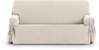 Image de Housse de canapé extensible Unyqoos®, beige – en coton, pour canapé 3 places de 180 à 230 cm, lavable à 30°C