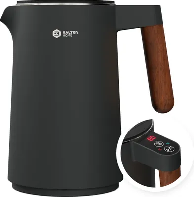 Produktbild von BALTER Edelstahl Wasserkocher mit Temperatureinstellung, 45°C-100°C, Doppelwand, BPA frei, Warmhaltefunktion, 1.5L, 2200W, Titanium