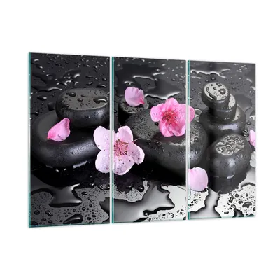 Produktbild von Bilder auf glas - Blumen Steine Tropfen Spa - 105x70cm - Glasbilder - Wandbilder - Kunstdruck - zum Aufhängen bereit - Wanddekoration aus Glas - Glas Bilder - Wandbild auf Glas - GCE105x70-2714