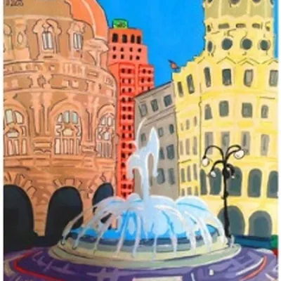 Productafbeelding van Schilderen op nummer: Fontein op het marktplein, 50x40 cm, met lijst. Creatief