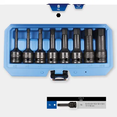 Immagine prodotto di BRILLIANT TOOLS Set di bussole da 1/2" ad esagono cavo 8 pezzi 5 - 19 mm - BT022615