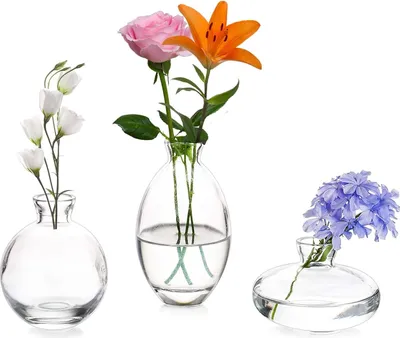 Produktbild von 3-teiliges Set, kleine Blumenvasen, modern, transparent, Mini-Vasen, Glasfläschchen, dekorative Glasvase, Dekoration für Tischmitte, Bücher, Hochzeit, Taufe, Geburtstag, Geschenk für