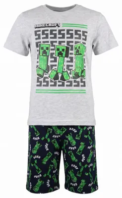 Produktbild von Minecraft Creeper Kinder kurzer Pyjama Schlafanzug - 116, Creeper - Grau