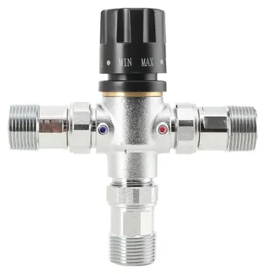 Obrázek produktu pro Termostatický směšovací ventil – třícestný – DN20 20 mm – mosaz – nastavitelná regulace teploty – pro ohřívače vody/solární ohřívače vody