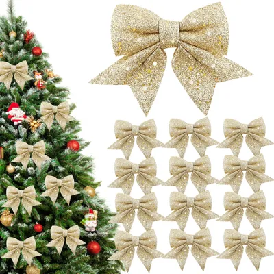 12 Glitzer-Linten für Weihnachtsbaum, Champagner, Partydekoration