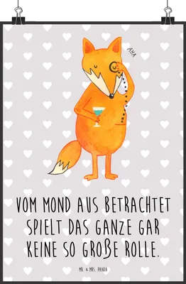 Produktbild von Mr. & Mrs. Panda Bild Fuchs Lord DIN A2 - Grau Pastell - Geschenk, drucke, Motivation Spruch, Lustig, Mond, Wanddekoration, Plakat, Neugierig, Cocktail, Wandbild, Schick