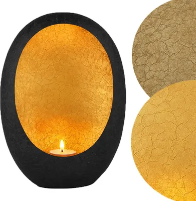 Zdjęcie produktu dla Marrakech boho dekoracja estetyczny lampion na podgrzewacze wykonany z metalu o wysokości 20 cm | lampion Calista czarne złoto jako dekoracja stołu w ogrodzie | nowoczesny lampion świecznik na podgrzewacze