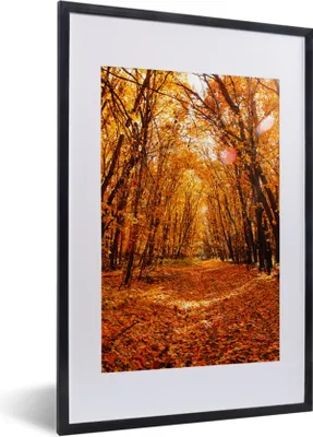 Produktbild von MuchoWow® Gerahmtes Poster Herbst - Wald - Laub - Jahreszeiten 40x60 cm - Poster mit Schwarzem Bilderrahmen Wandposter Rahmen Foto Bilder - Poster in Rahmen