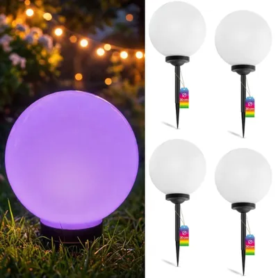 Zdjęcie produktu dla 4x Lampa Solarna Ogrodowa LED ATRIS Wbijana Naziemna Biała Kula 30cm RGB LUMILED