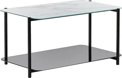 Obrázok produktu pre BELIANI Konferenčný stolík biely a čierny oceľ a sklo 77 x 47 cm obdĺžnikový s mramorovým efektom tvrdené sklo moderný dizajn