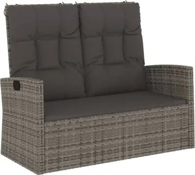 Image de Banc de jardin avec fonction chaise longue & coussins Gris 118 cm Poly rotin