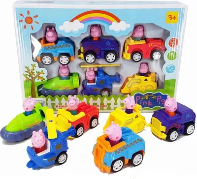 Obrázek produktu pro Prasátko Peppa - Sada 6 autíček + figurky na setrvačník.