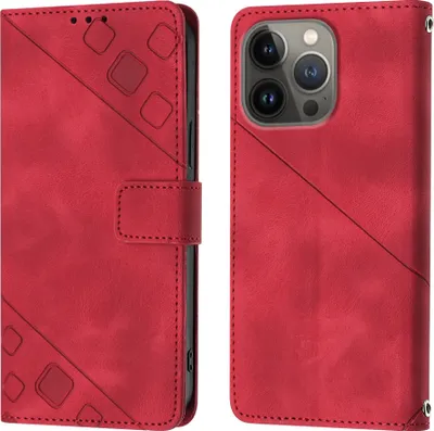 Obrázek produktu pro Pouzdro pro iPhone 13 Pro Max Embossed Flipové kožené pouzdro se stojánkem Red