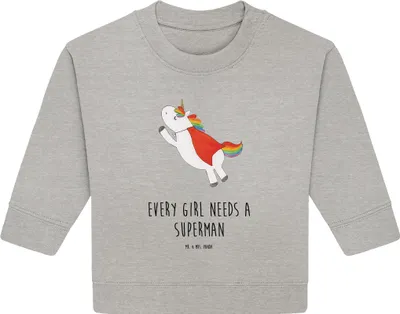 Produktbild von Mr. & Mrs. Panda Organic Baby Pullover Einhorn Super 6. - 12. Monat - Heather Grey - Geschenk, Superheld, Bullover, Freundin, Einhörner, Unicorn, Held