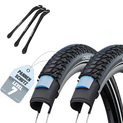 Produktbild von 2er Set Schwalbe Reifen Marathon Plus Tour Schwarz Reflex 27.5 x 2.15 (55-584)" Drahtreifen + 3 MSZweirad Reifenheber