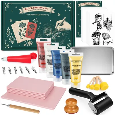 Linolschnitt-Set, 50-teilig, Blockdruck mit Tinte für Anfänger